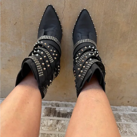 Jeffrey Campbell Free People Sz 12 Black Studded Draco Stud Boots New - Picture 2 of 15